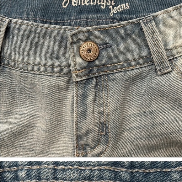 Amethyst Light Blue, Distressed Denim Shorts With Embellishment, Size 9 - Picture 3 of 4